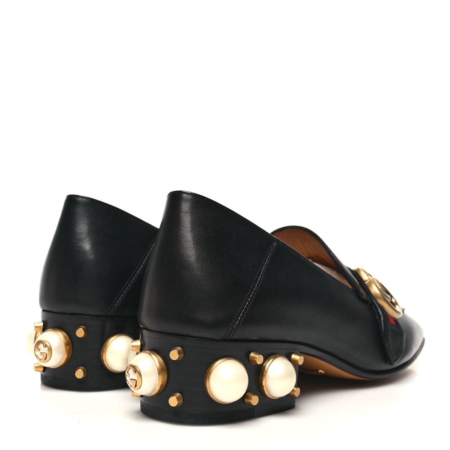 Betis Glamour Calfskin Web Pearl Embellished Peyton 35mm Loafer Pumps 36 Black