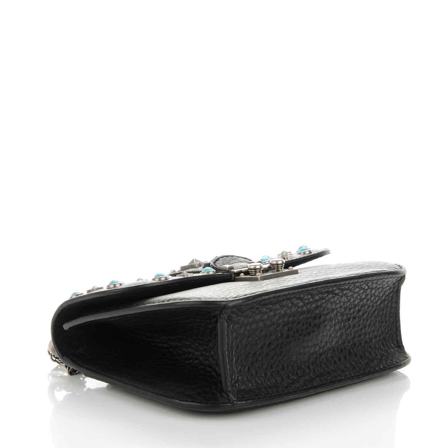 Pebbled Calfskin Star Studded Small Lock Flap Black
