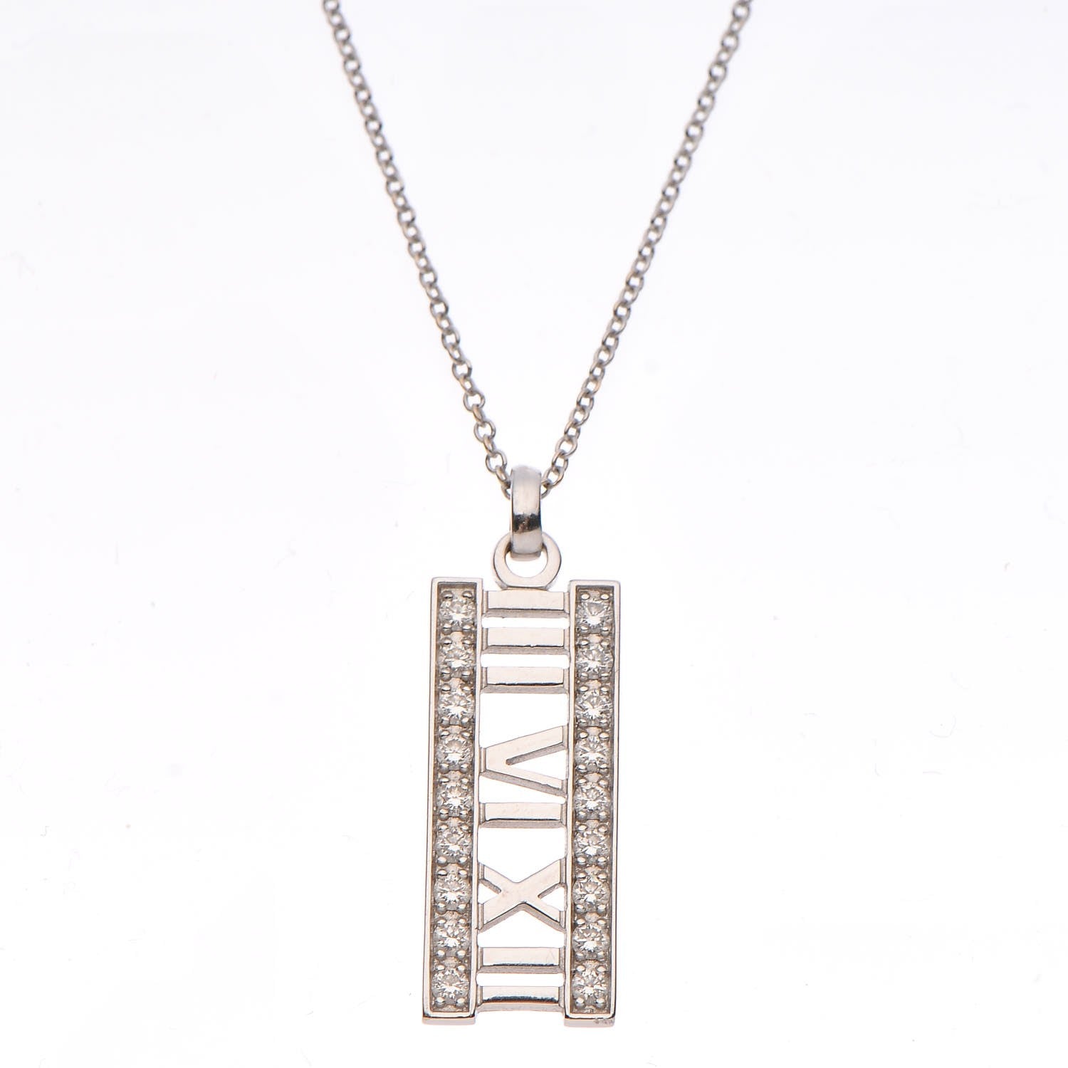 Tiffany 18K White Gold Diamond Atlas Bar Pendant Necklace 4 of 9