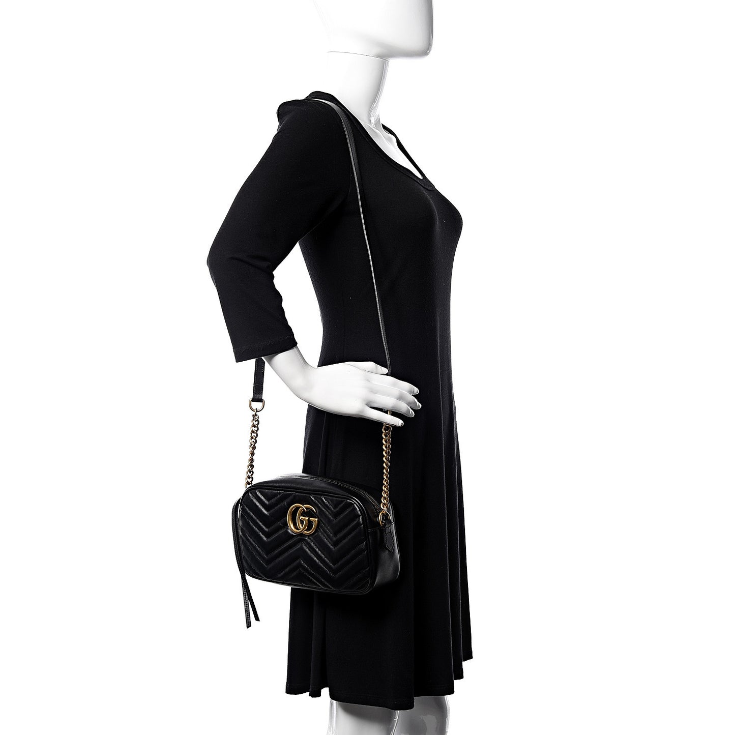 Calfskin Matelasse Small GG Marmont Chain Shoulder Bag Black