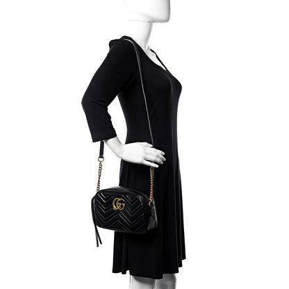 Gucci Calfskin Matelasse Small GG Marmont Chain Shoulder Bag Black 2 of 12