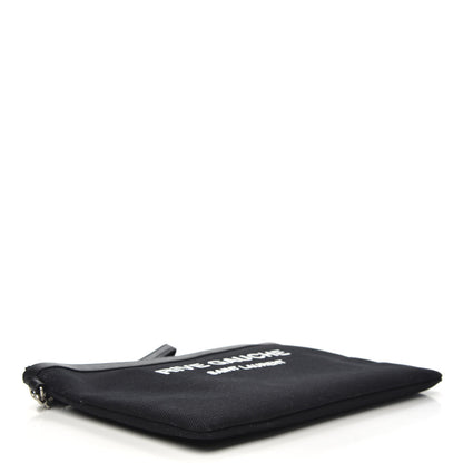 Saint Laurent Linen Canvas Rive Gouche Zipped Pouch Black 5 of 7