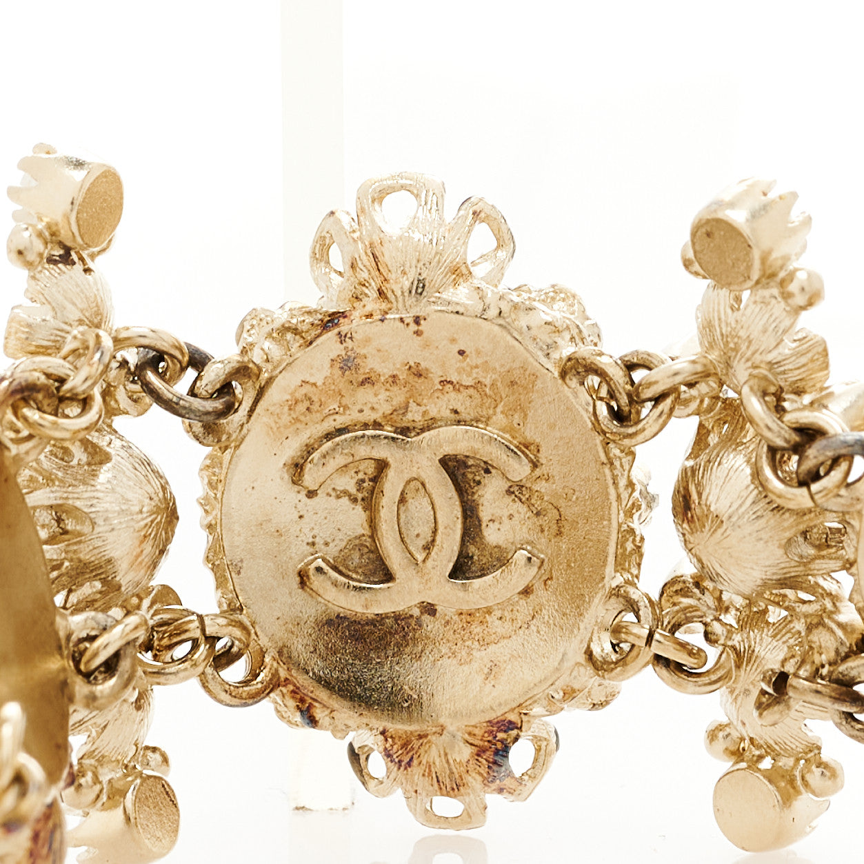 Chanel Crystal Pearl Flower CC Bracelet Gold 4 of 6