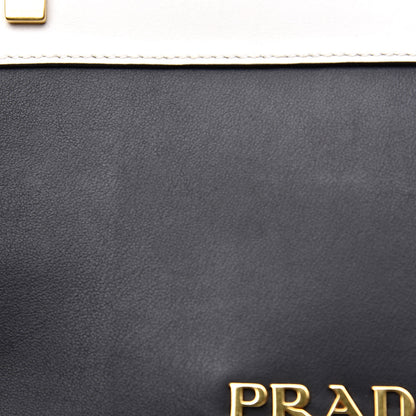 Prada City Calfskin Pionniere Saddle Bag Black White 10 of 15
