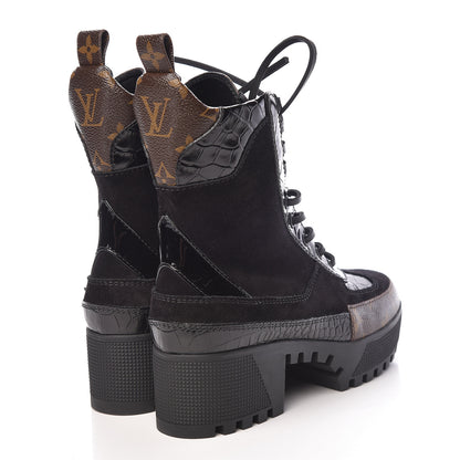Louis Vuitton Suede Calfskin Monogram Laureate Platform Desert Boots 36 Black 4 of 14