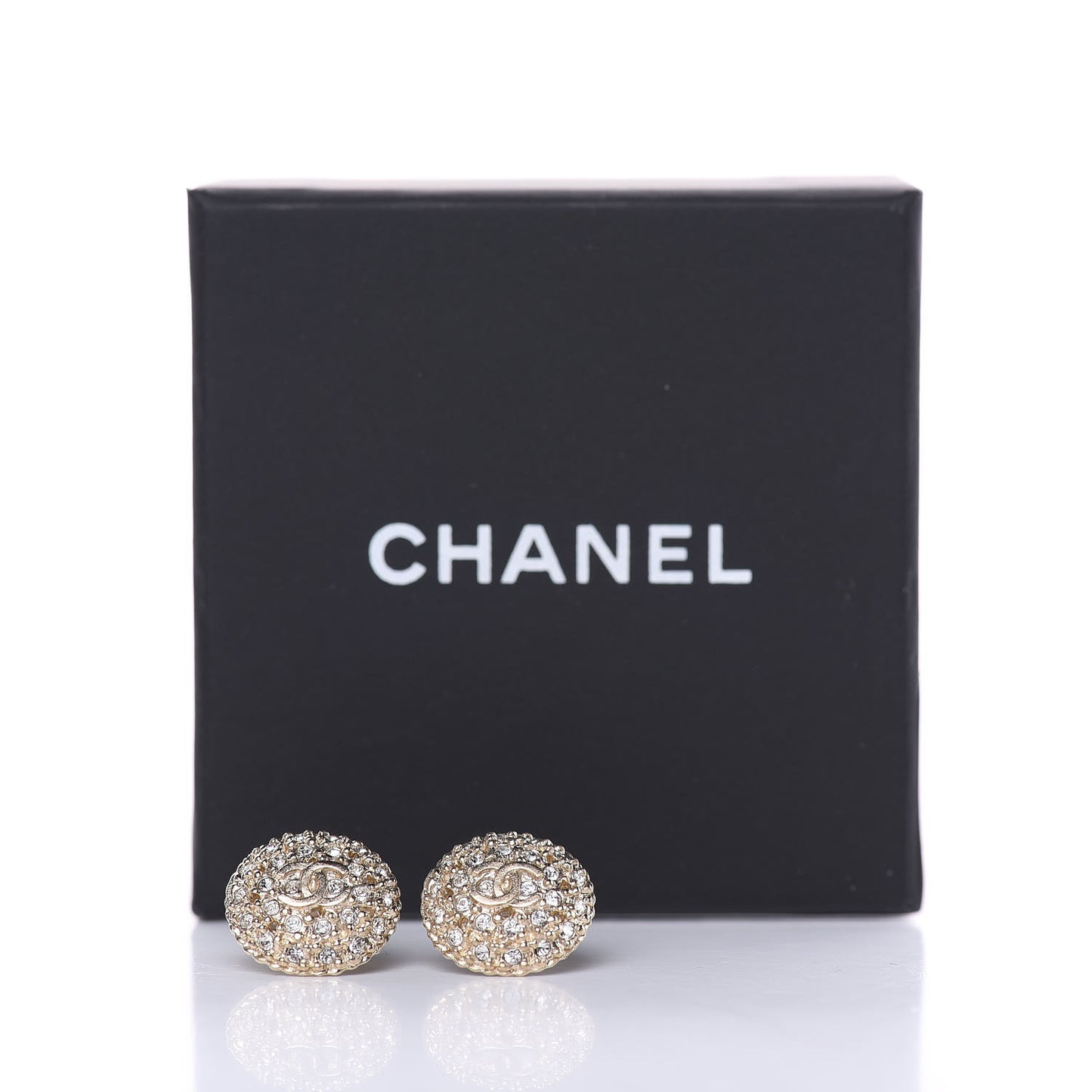 Crystal Perforated CC Round Earrings Gold