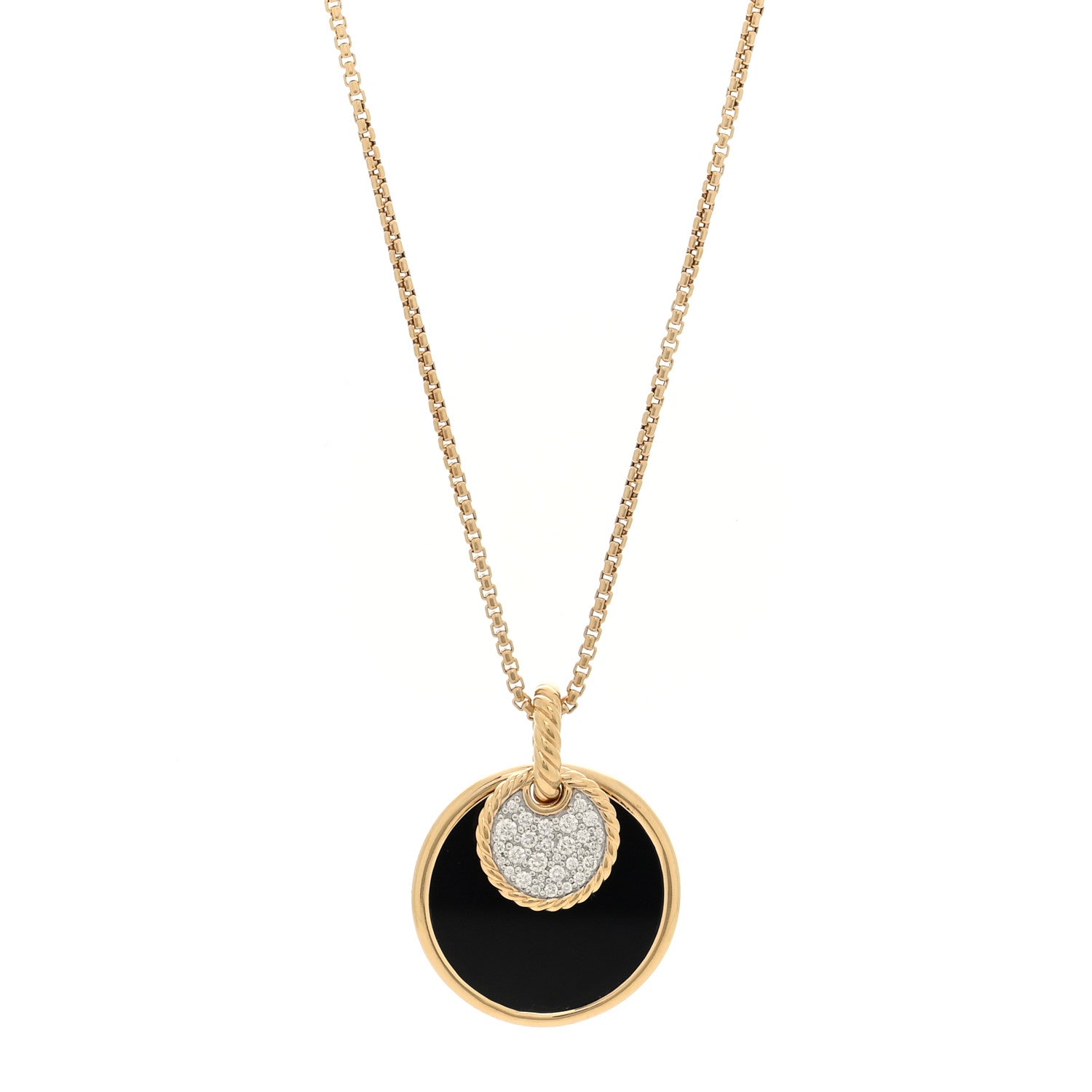 David Yurman 18K Yellow Gold Diamond Black Onyx Mother of Pearl Medium Reversible Elements Necklace 1 of 5