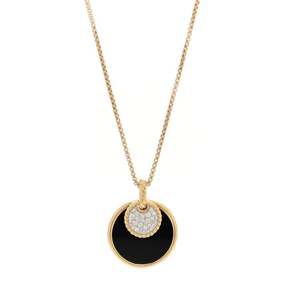 David Yurman 18K Yellow Gold Diamond Black Onyx Mother of Pearl Medium Reversible Elements Necklace 1 of 5