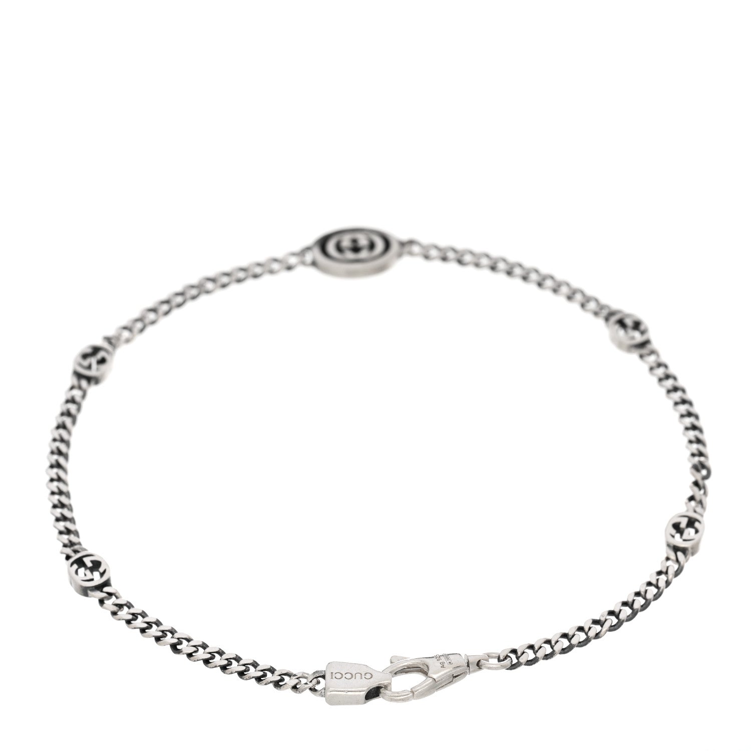 Gucci Sterling Silver Enamel Thin Interlocking G Bracelet Black 2 of 3