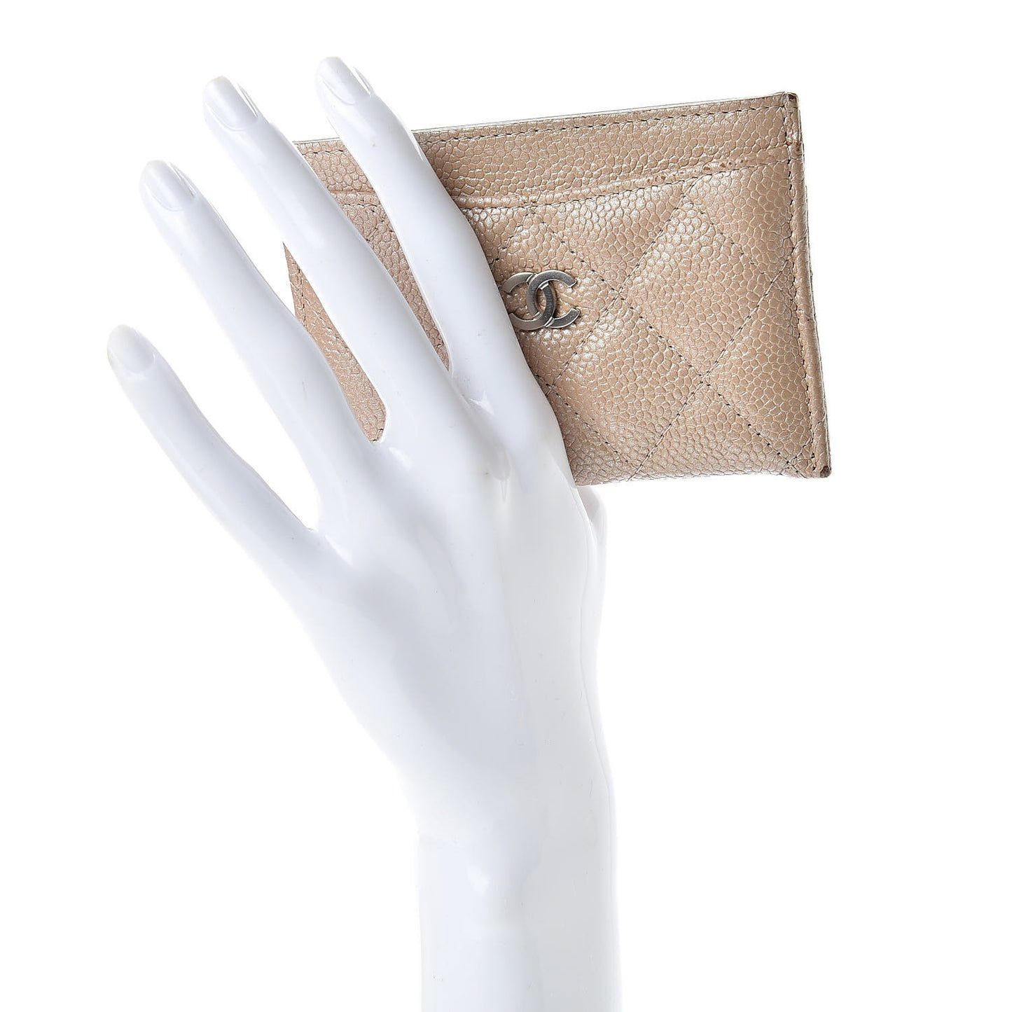 Iridescent Caviar Quilted Card Holder Beige