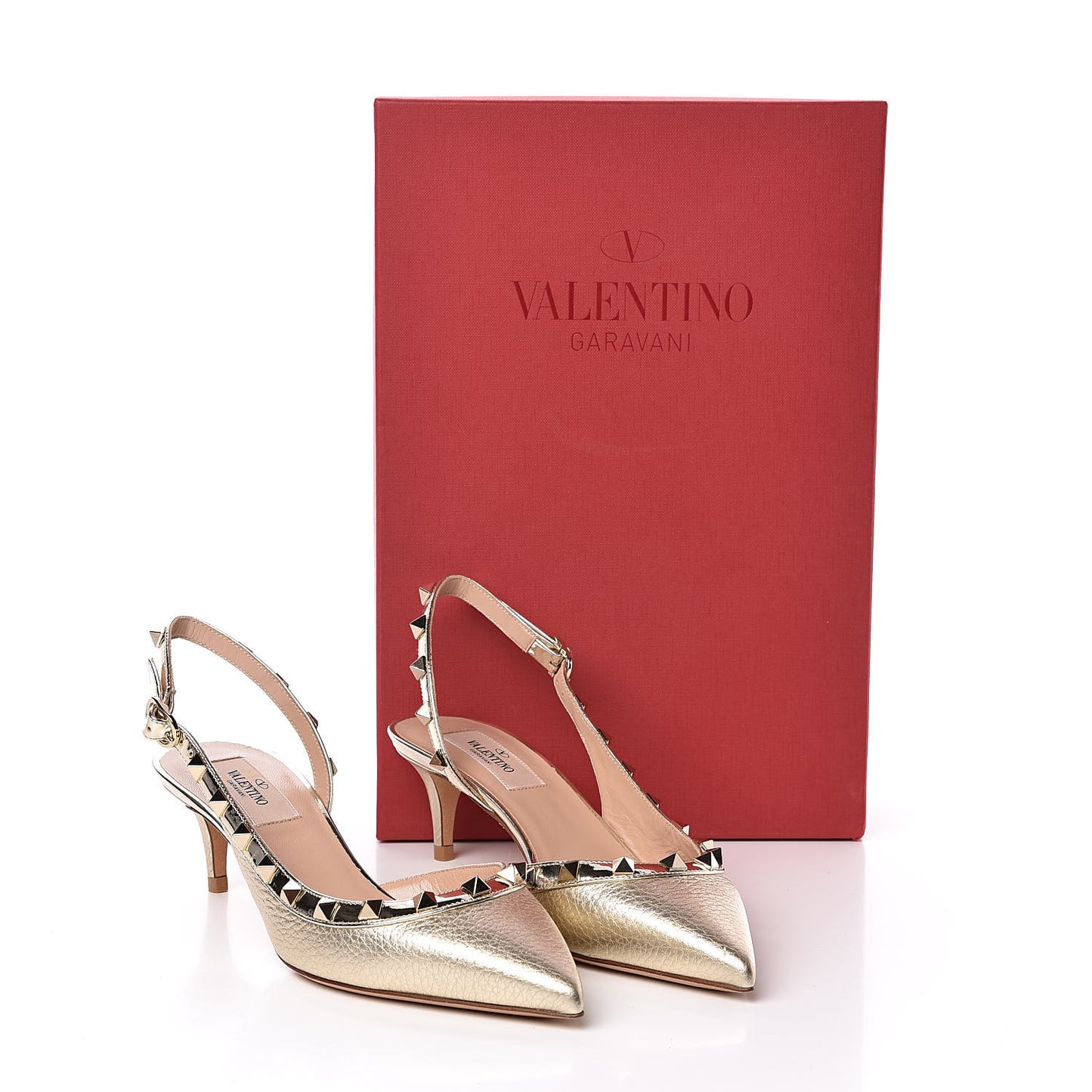 Metallic Pebbled Calfskin Rockstud Half D'Orsay Slingback 50mm Pumps 36 Platino