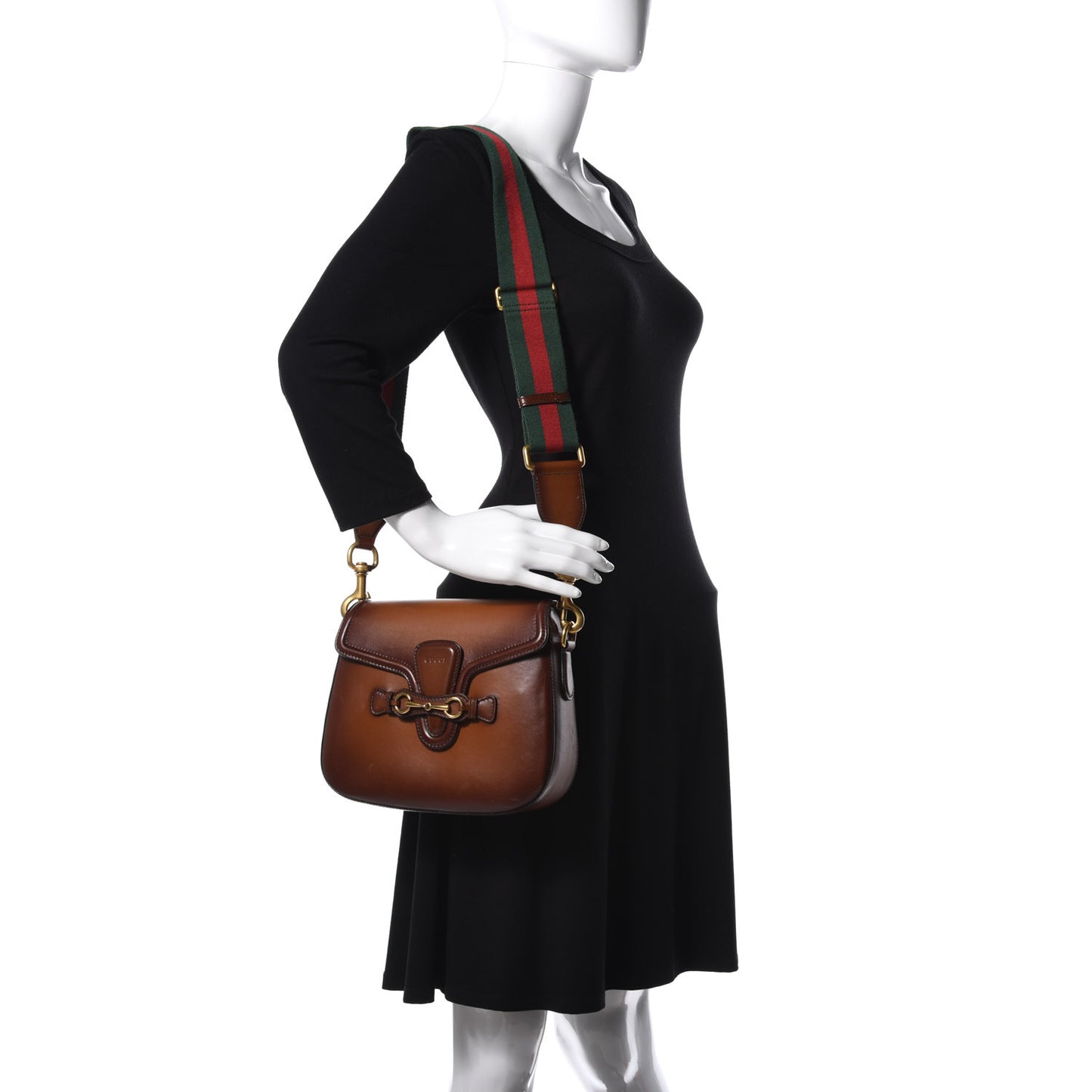 Calfskin Medium Lady Web Shoulder Bag Cuir