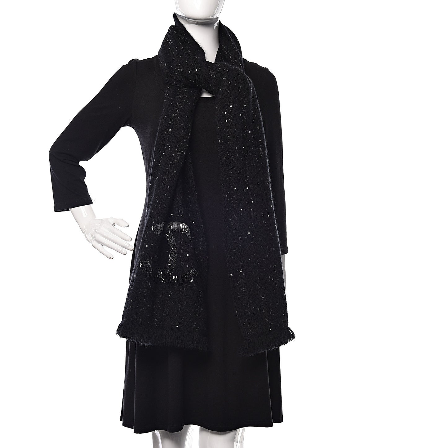 Cashmere Silk Sequin CC Scarf Black