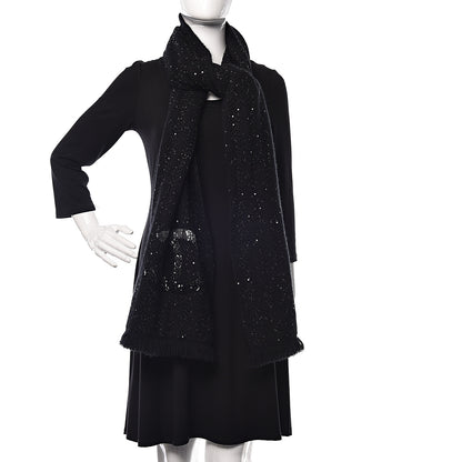 Chanel Cashmere Silk Sequin CC Scarf Black 2 of 7