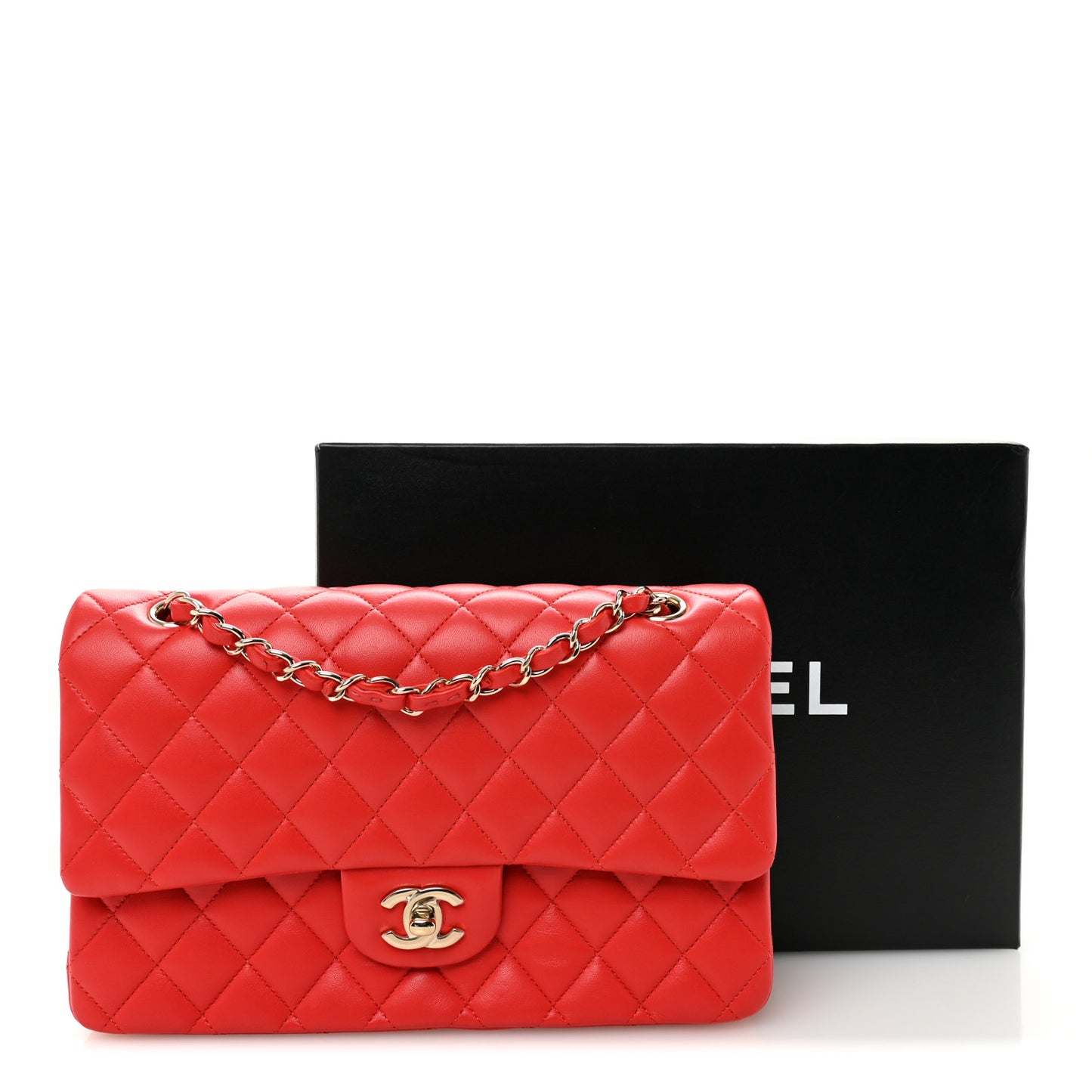 Lambskin Quilted Medium Double Flap Red