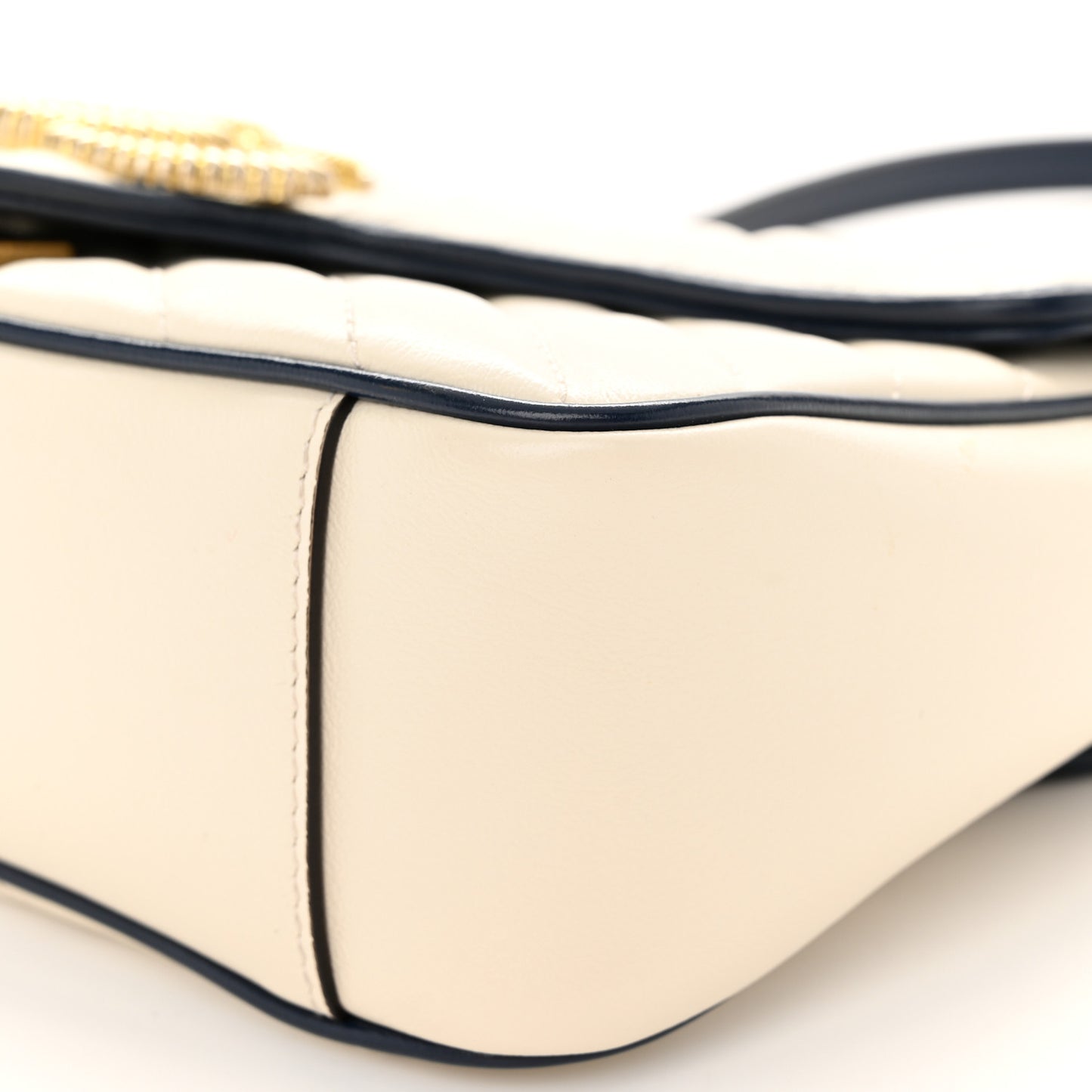 Vintage Effect Calfskin Matelasse Diagonal Small Torchon GG Marmont Shoulder Bag Mystic White Blue Agata