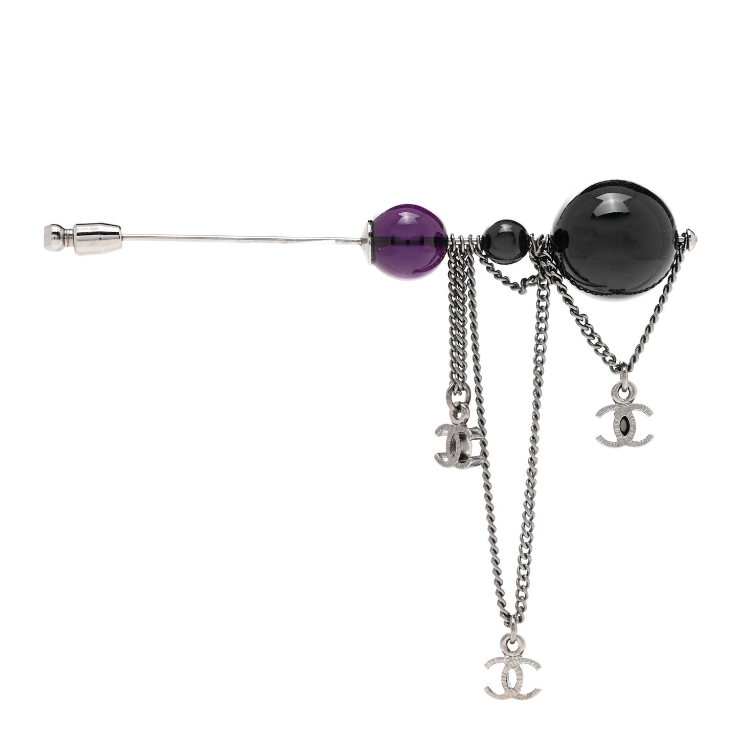Gripoix Chain Brooch Silver Black Purple