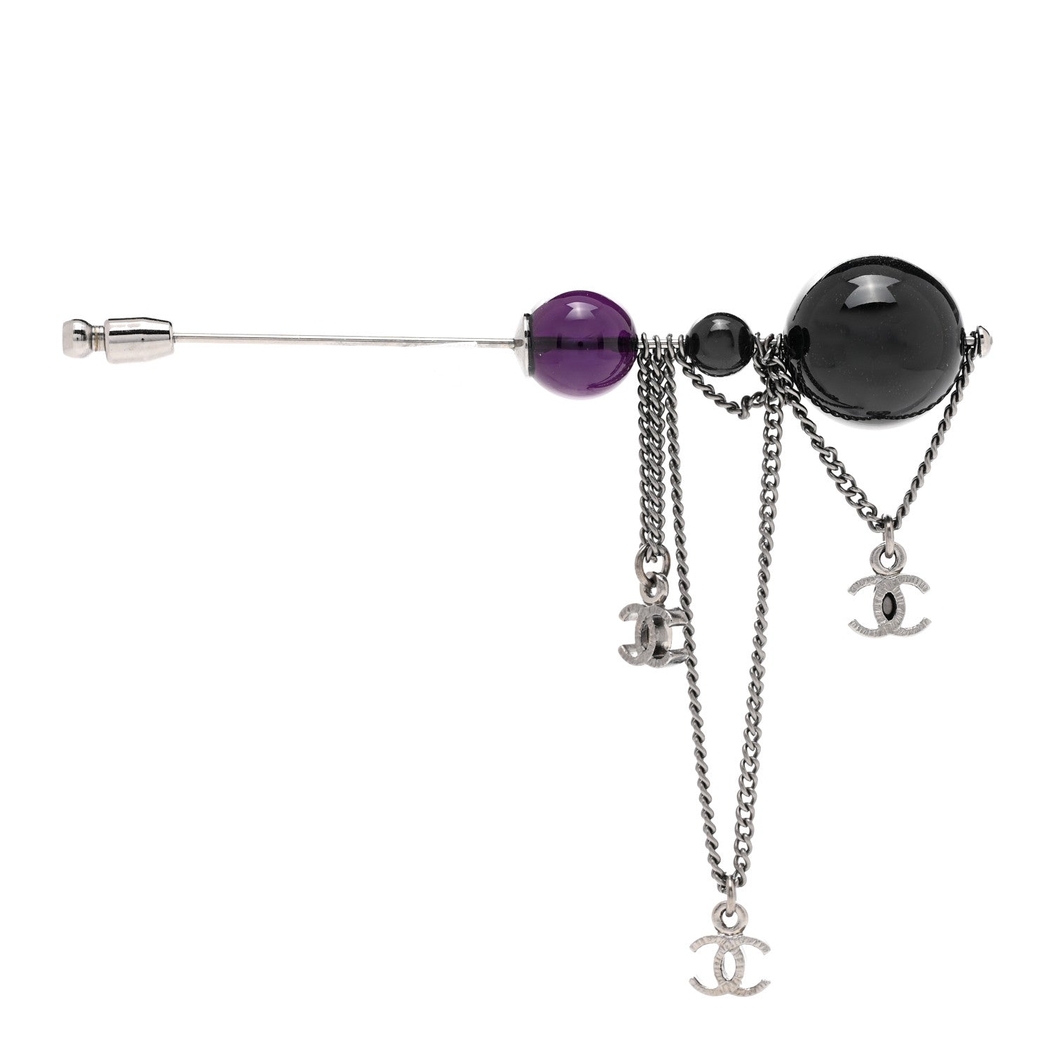Chanel Gripoix Chain Brooch Silver Black Purple 3 of 4