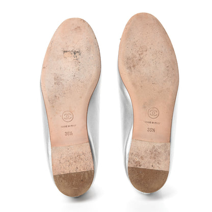 Chanel Metallic Lambskin CC Cap Toe Ballerina Flats 36.5 Silver 5 of 12