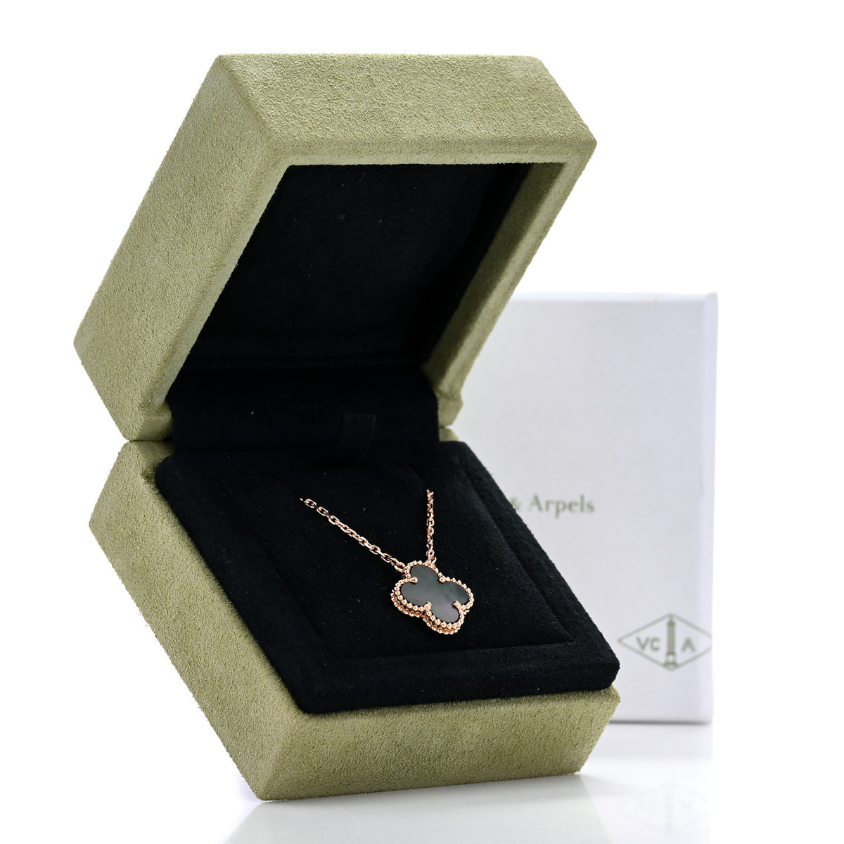Van Cleef & Arpels 18K Rose Gold Gray Mother of Pearl Vintage Alhambra Pendant Necklace 6 of 6