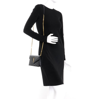 Saint Laurent Grain De Poudre Matelasse Chevron Monogram Envelope Chain Wallet Black 2 of 8