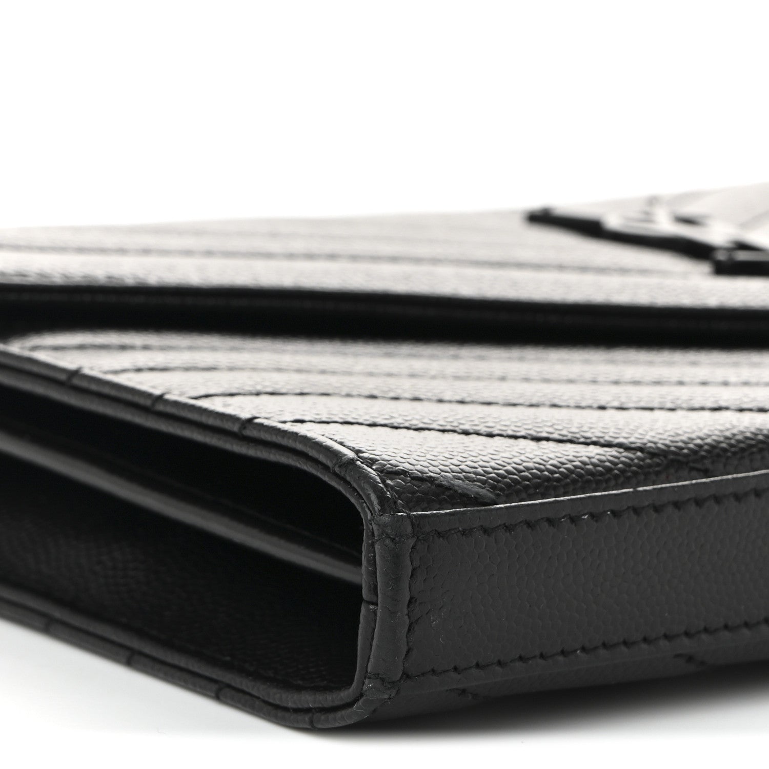 Saint Laurent Grain De Poudre Matelasse Chevron Monogram Monochrome Chain Wallet Black 9 of 11
