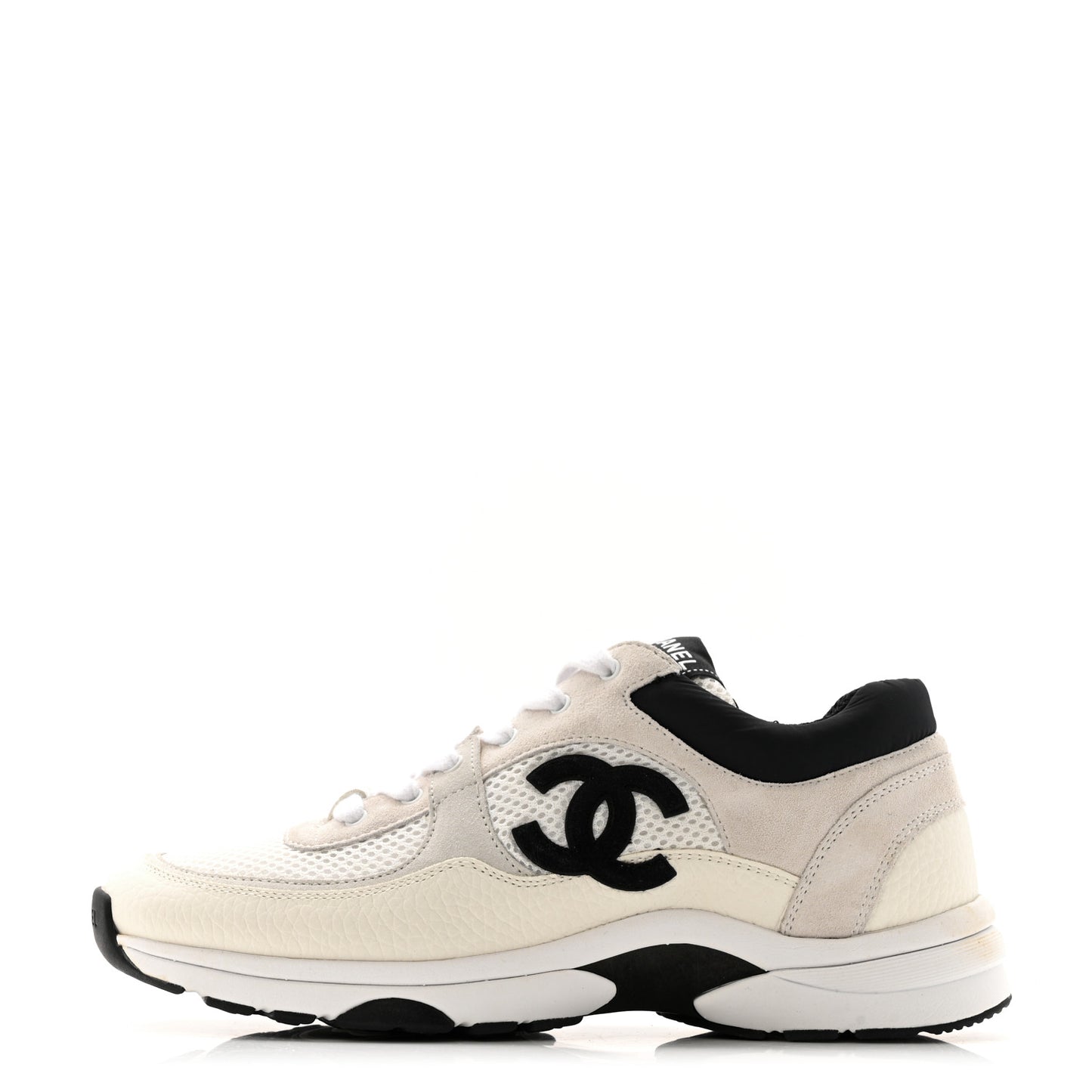 Mesh Suede Calfskin Grained Calfskin Womens CC Sneakers 39.5 White Black