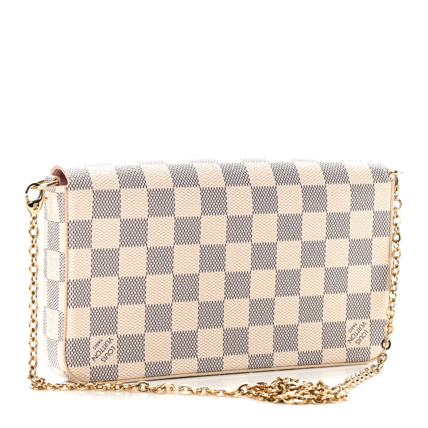 Damier Azur Pochette Felicie Chain Wallet Rose Ballerine