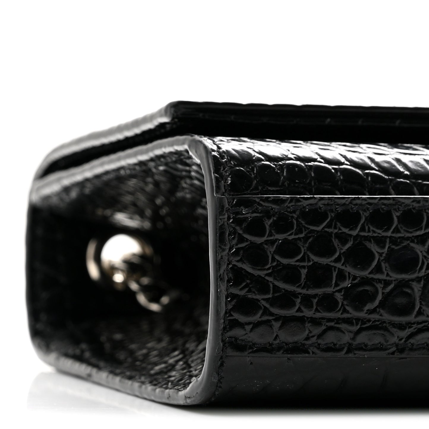 Calfskin Crocodile Embossed Small Classic Monogram Kate Tassel Satchel Black