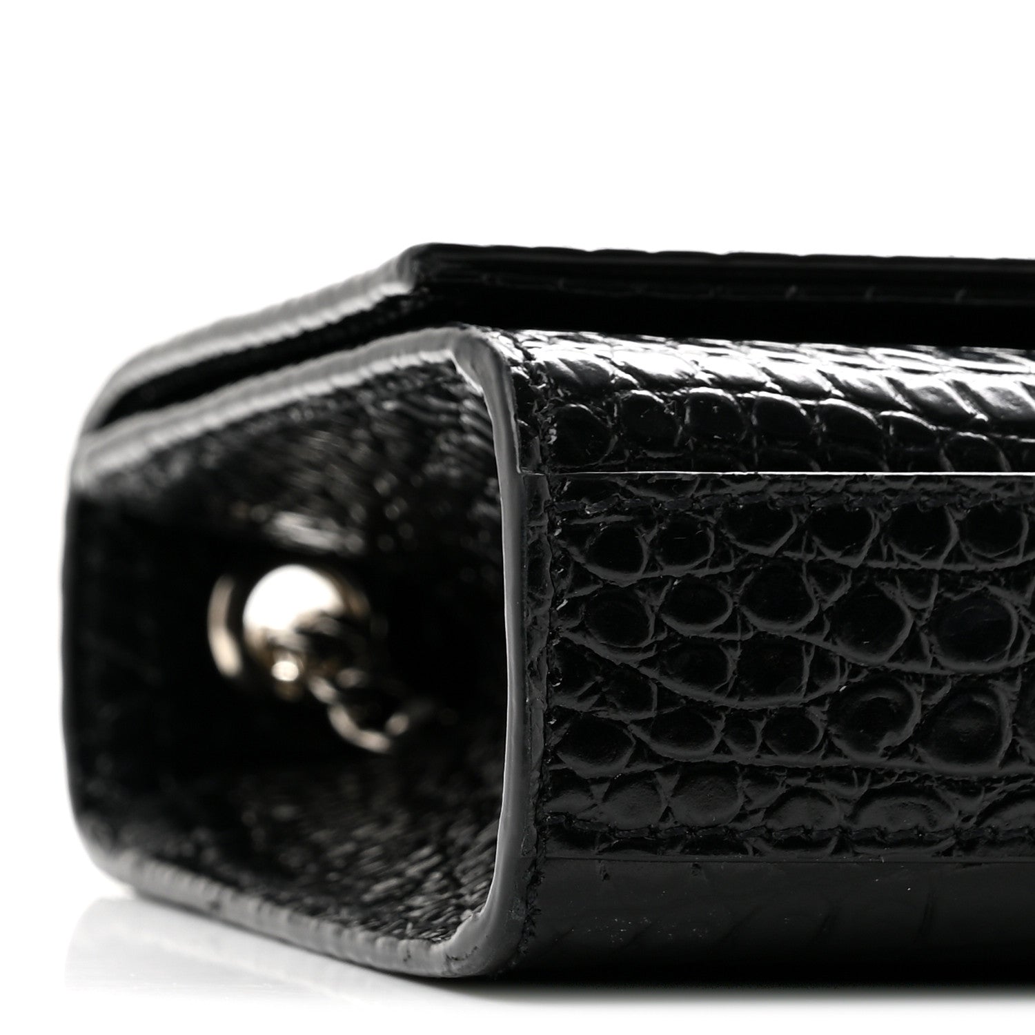 Saint Laurent Calfskin Crocodile Embossed Small Classic Monogram Kate Tassel Satchel Black 9 of 13