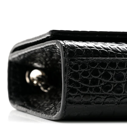 Saint Laurent Calfskin Crocodile Embossed Small Classic Monogram Kate Tassel Satchel Black 9 of 13