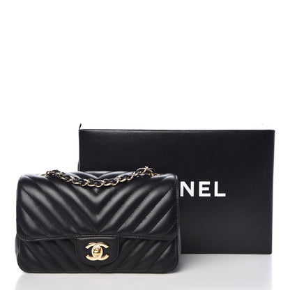 Chanel Lambskin Chevron Quilted Mini Rectangular Flap Black 13 of 13