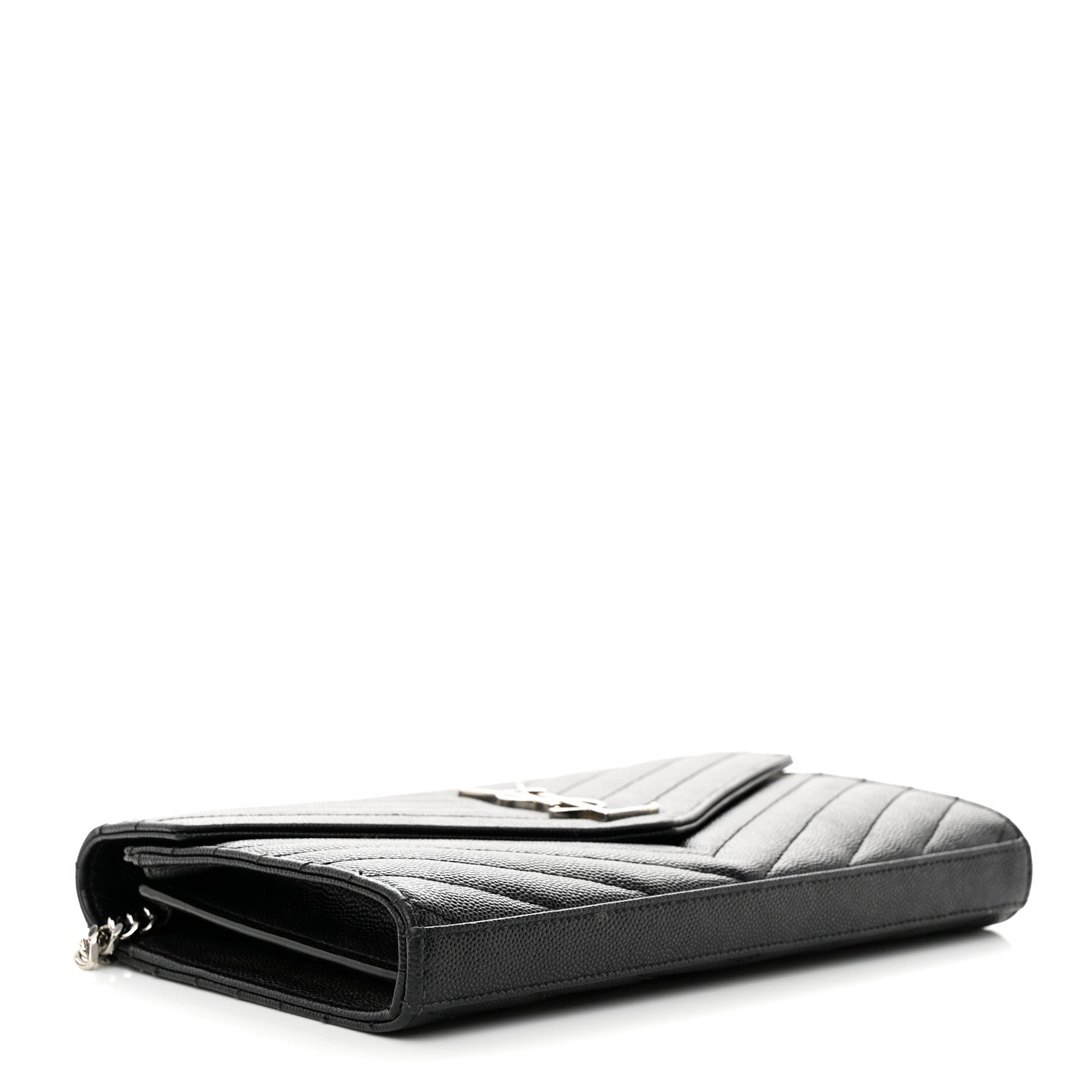 Saint Laurent Grain De Poudre Matelasse Chevron Monogram Chain Wallet Black 4 of 10