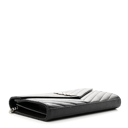 Saint Laurent Grain De Poudre Matelasse Chevron Monogram Chain Wallet Black 4 of 10