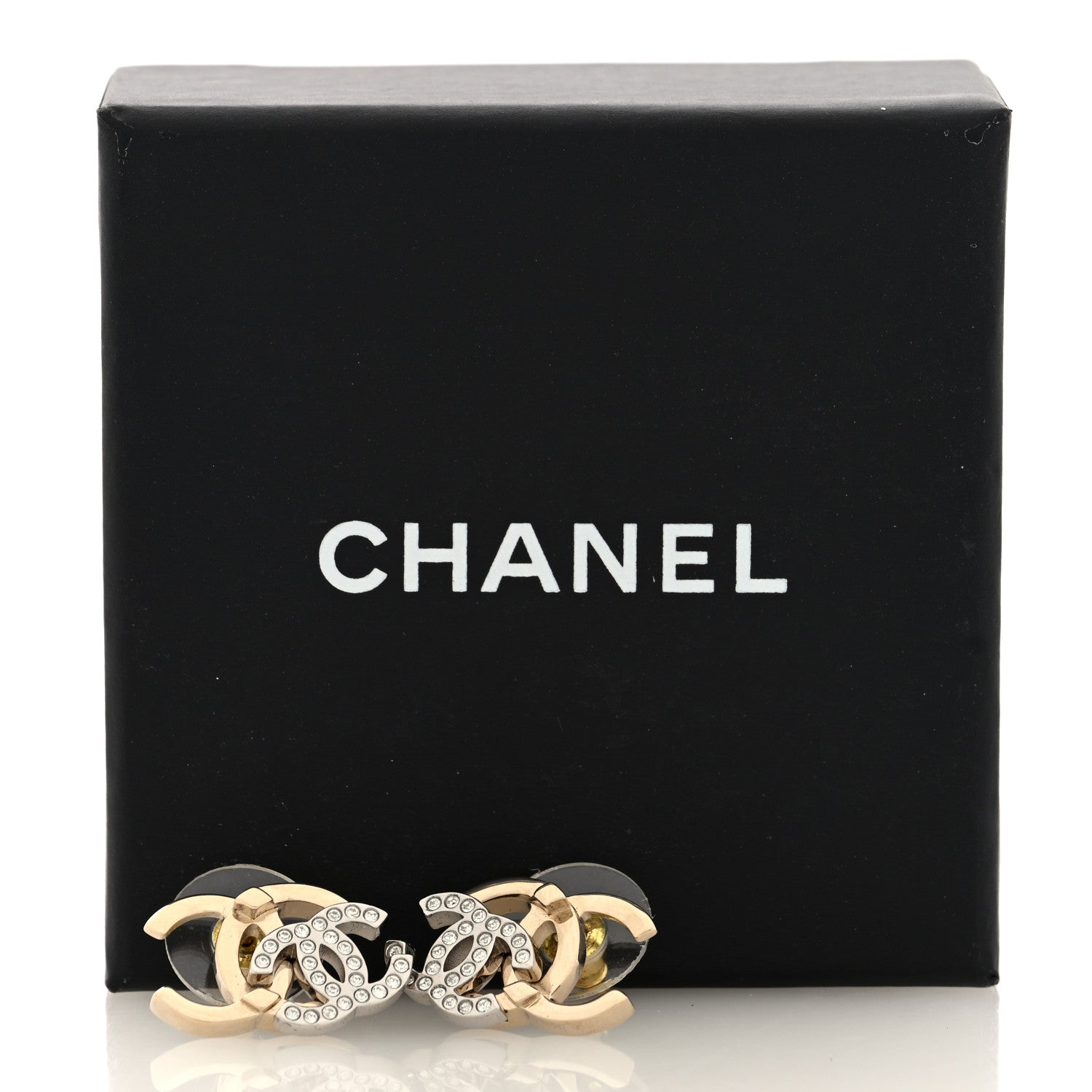 Chanel Crystal Double CC Earrings Gold Silver 5 of 5