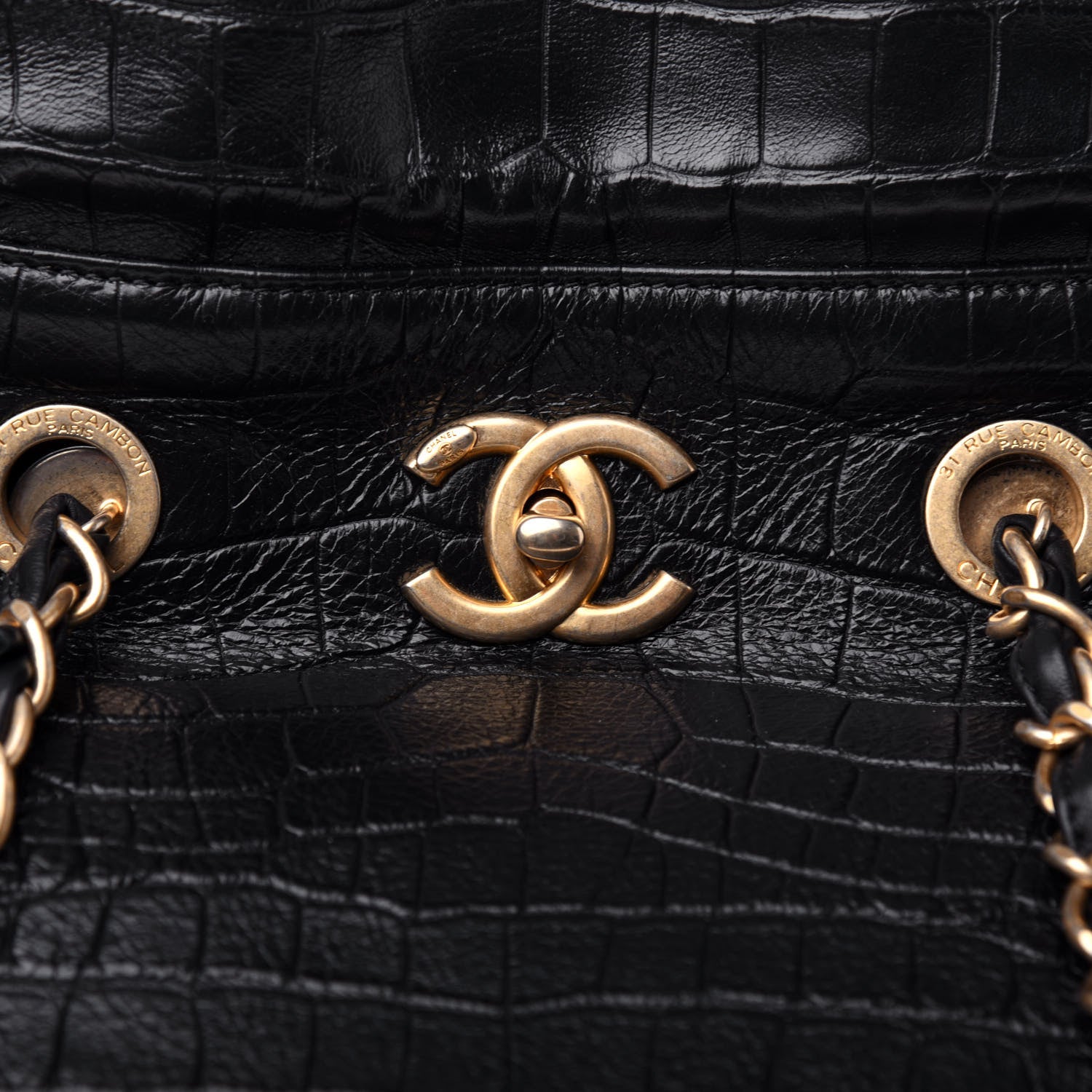 Chanel Calfskin Crocodile Embossed Large Cocodile Shopping Tote Black 10 of 10