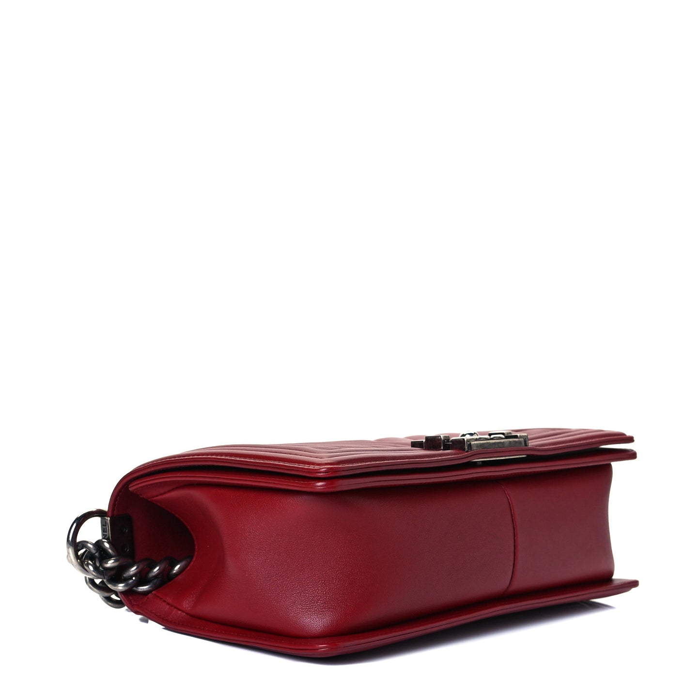 Calfskin Chevron Quilted Medium Boy Flap Dark Red