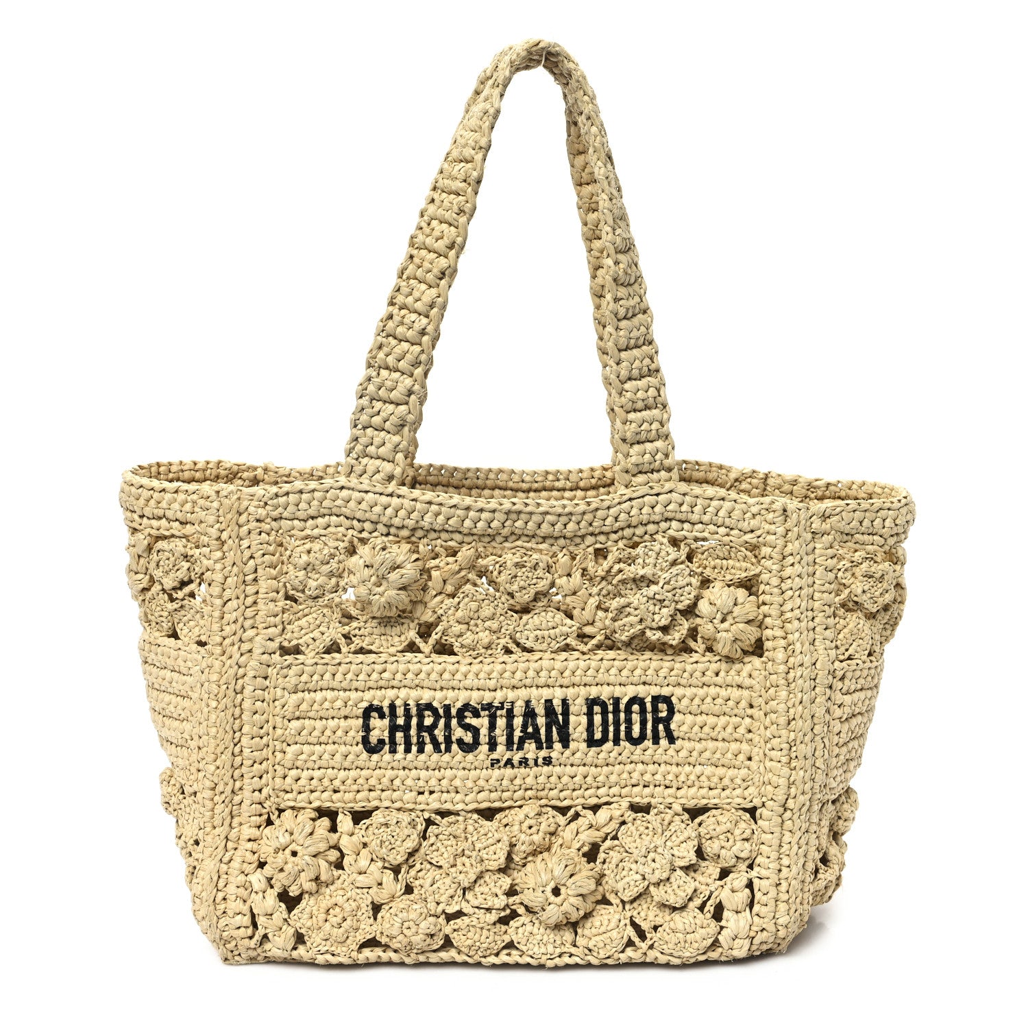 Christian Dior Woven Raffia Floral Embellished Small Book Tote Natural 1 of 14