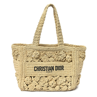 Christian Dior Woven Raffia Floral Embellished Small Book Tote Natural 1 of 14