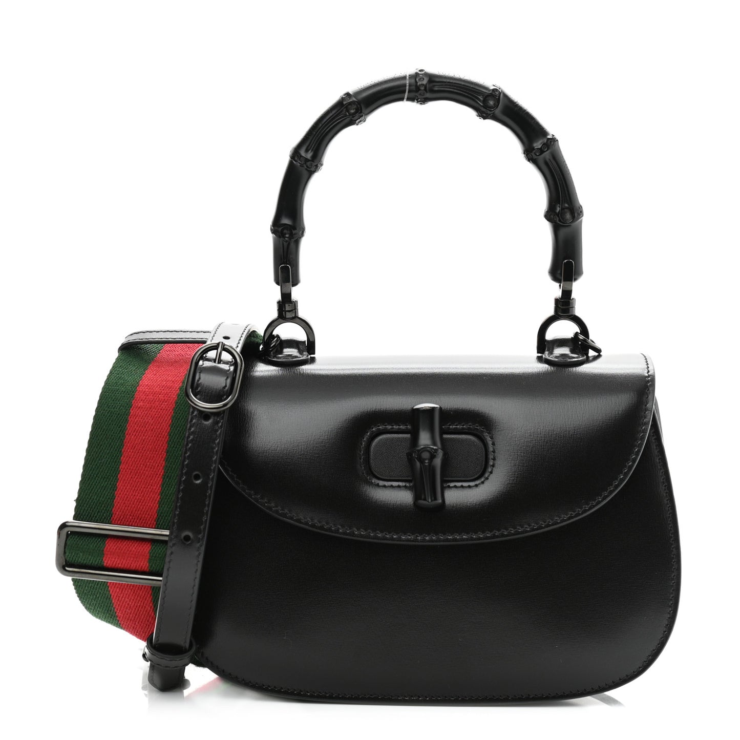 Boarded Dyana Lux Calfskin Web Monochrome Small Bamboo 1947 Top Handle Bag Black