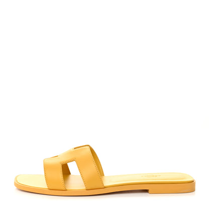 Hermes Box Calfskin Oran Sandals 40.5 Jaune Citron 1 of 9
