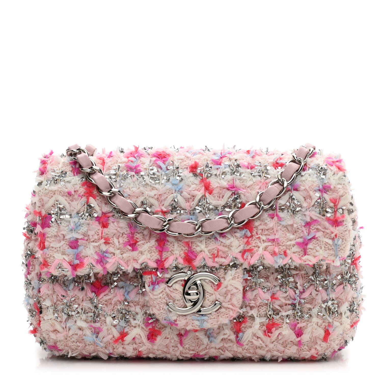 Chanel Tweed Quilted Mini Rectangular Flap Light Pink Silver Blue 1 of 10