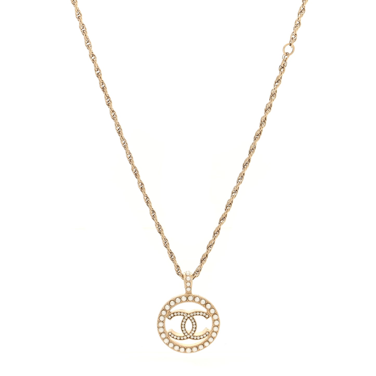Pearl CC Round Pendant Necklace Gold