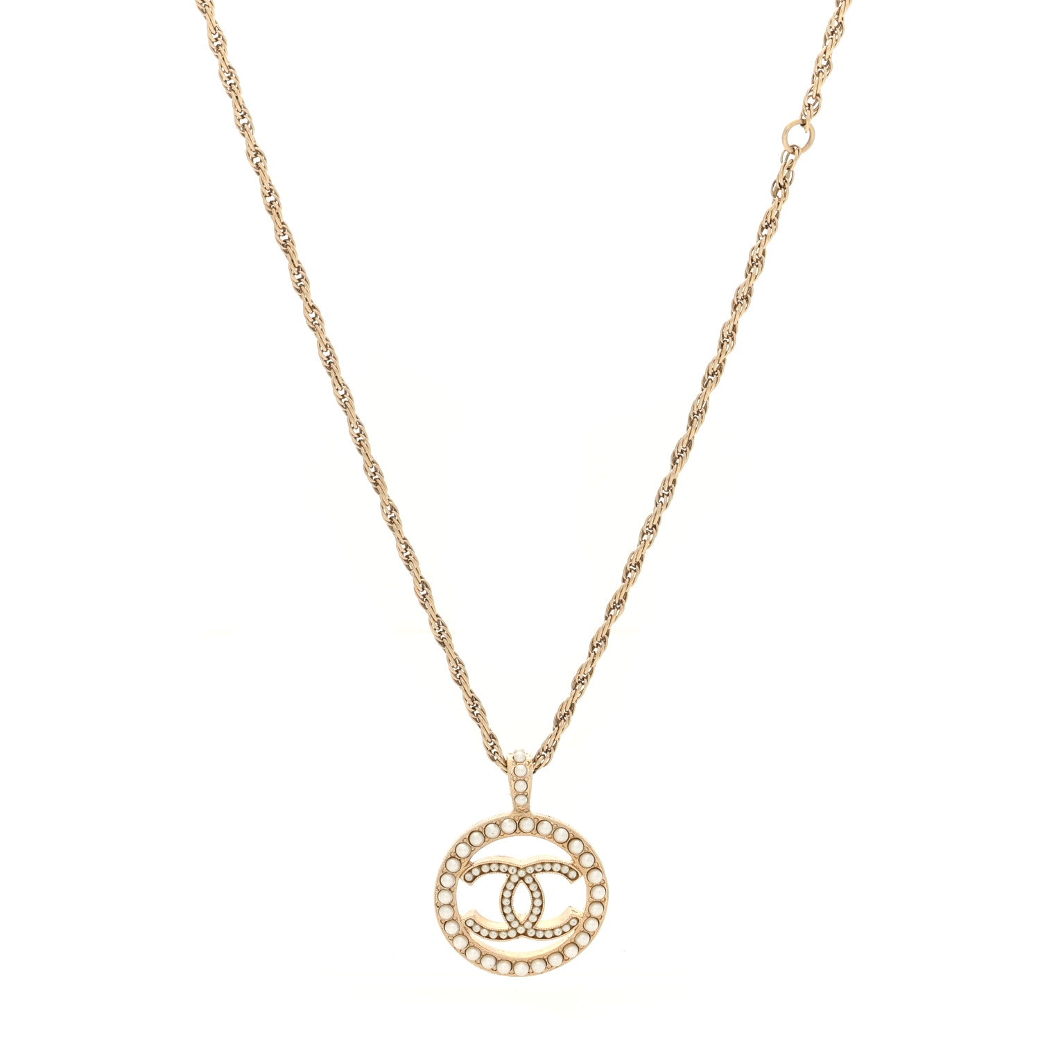 Chanel Pearl CC Round Pendant Necklace Gold 1 of 5