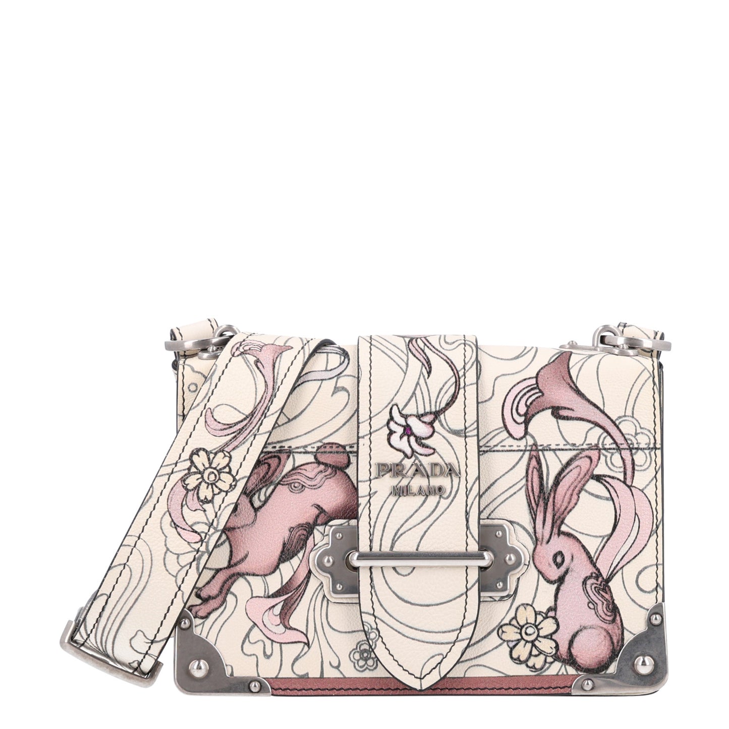 X JAMES JEAN Glace Calfskin Rabbit Print Cahier Bag Opaline