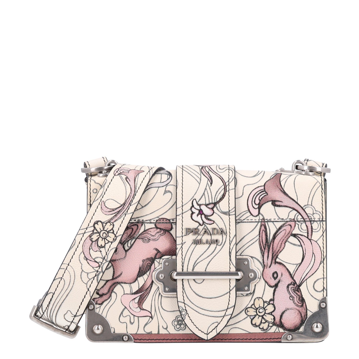 Prada X JAMES JEAN Glace Calfskin Rabbit Print Cahier Bag Opaline 1 of 8