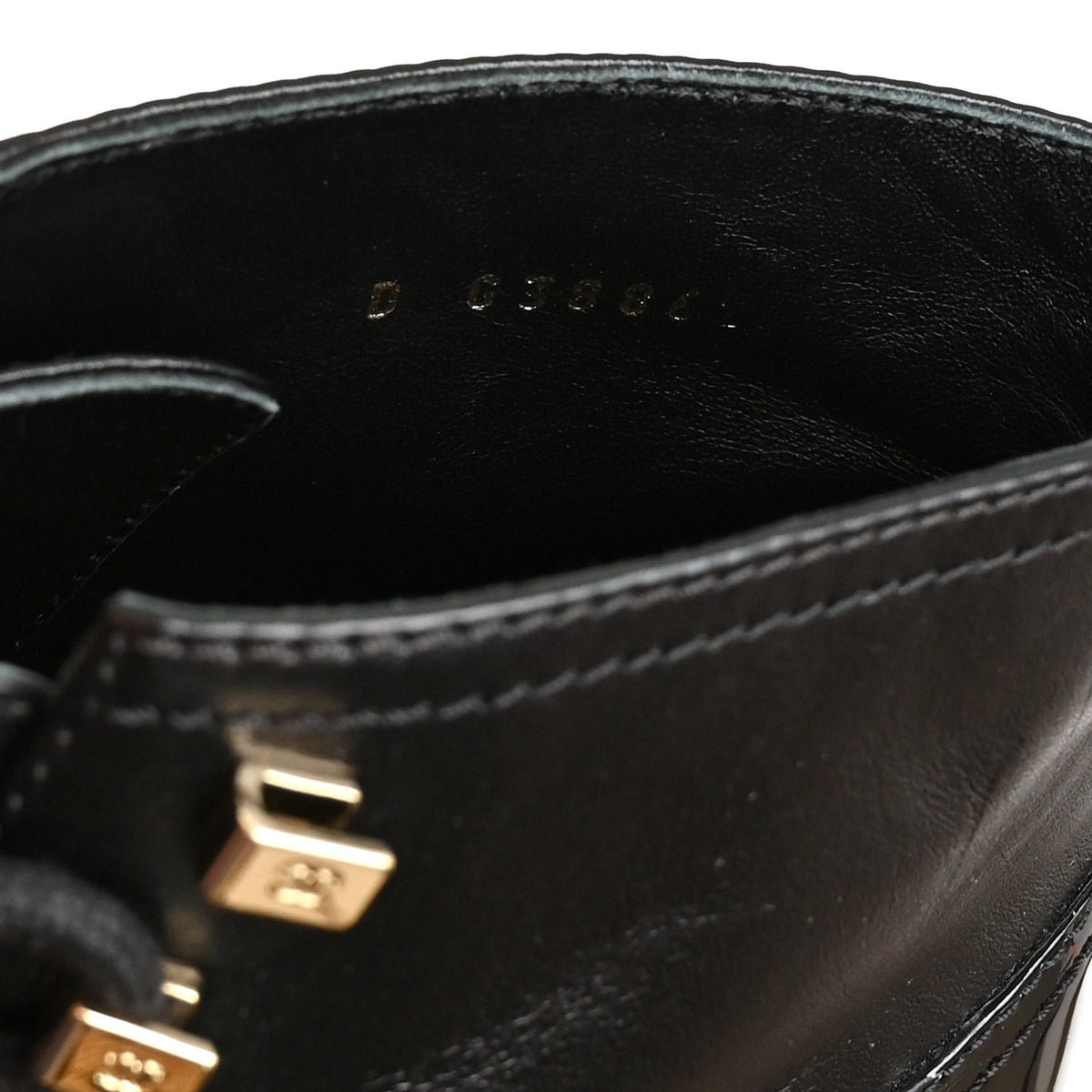 Shiny Calfskin Patent Lace Up Combat Short Boots 38.5 Black
