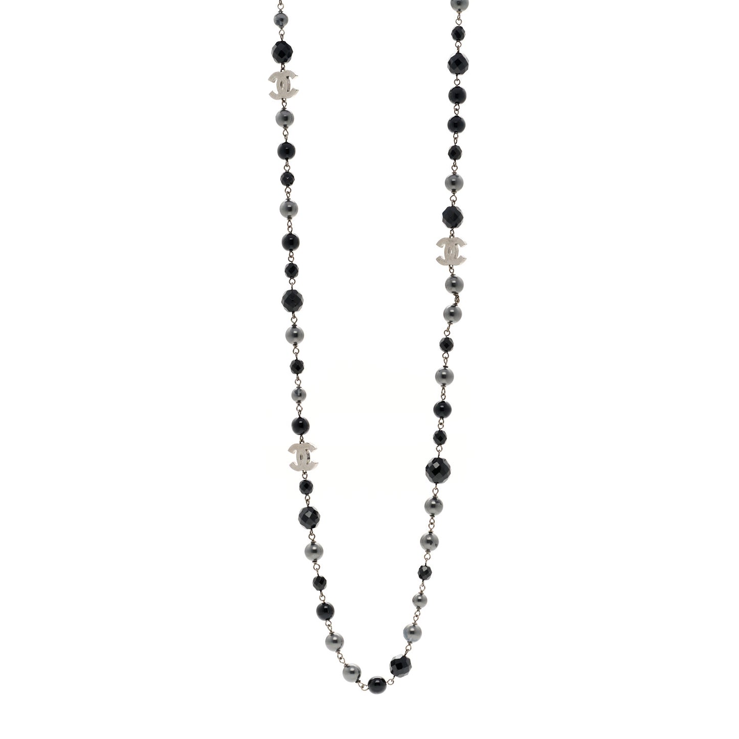 Ruthenium Pearl Beaded CC Long Necklace Black