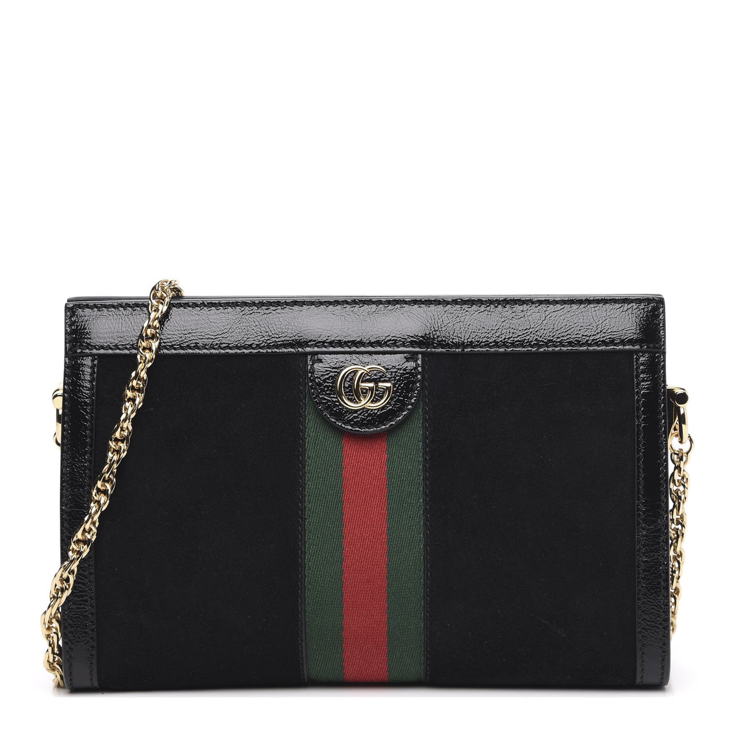 Suede Patent GG Web Small Ophidia Chain Shoulder Bag Black