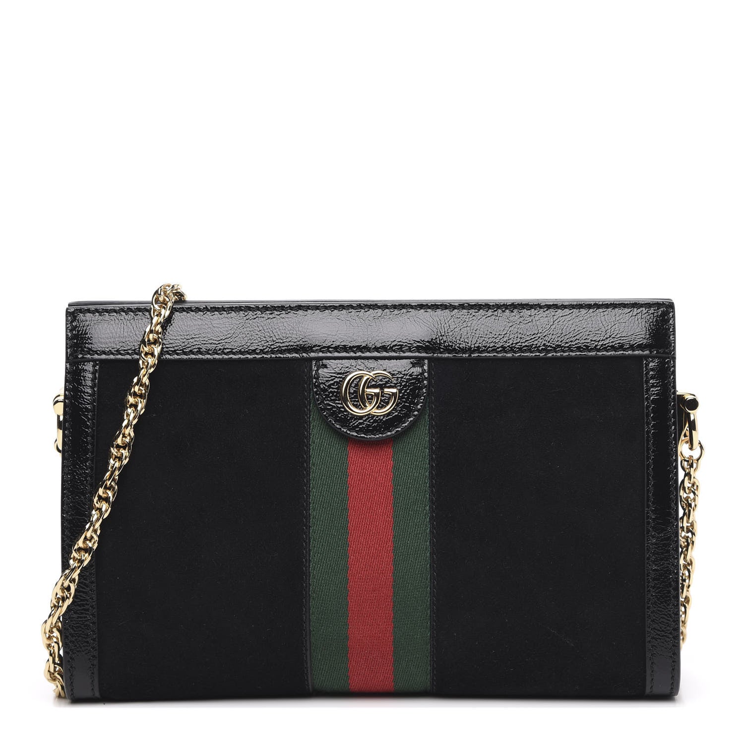 Gucci Suede Patent GG Web Small Ophidia Chain Shoulder Bag Black 1 of 9